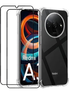 1+2Pcs Compatible For Xiaomi Redmi A3 Xiaomi Poco C61 Case And Screen Protector Plating Tpu Soft Tempered Glass Cover With 360 Degree Cover Anti Scratch Anti Collision Black