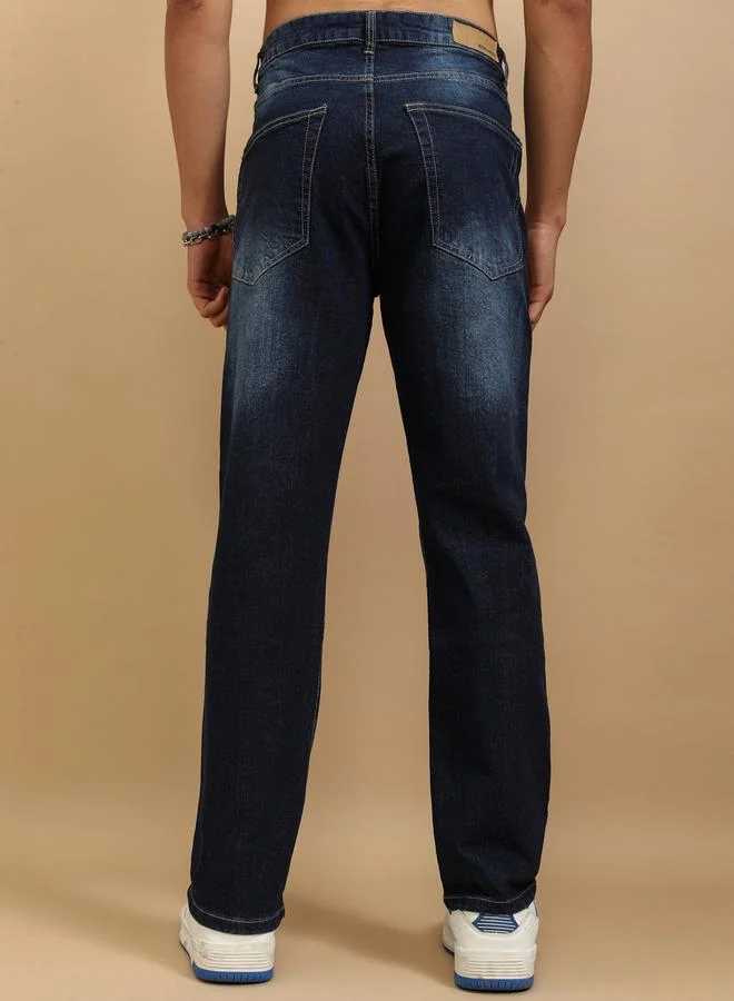 HIGHLANDER HIGHLANDER Mid-Rise Straight Fit Stretchy Faded Jeans
