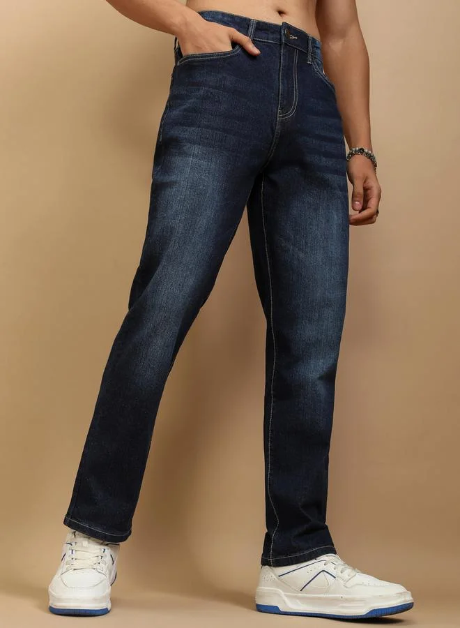 HIGHLANDER HIGHLANDER Mid-Rise Straight Fit Stretchy Faded Jeans