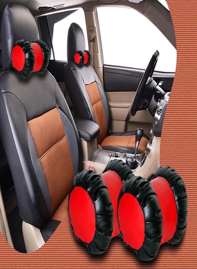 Auto Oprema وسادة دعم الرقبة للسيارة من أوتو أوبريما، وسادة سيارة لجميع السيارات - عبوة من قطعتين (دامرو - أسود - أحمر)، قطن، جلد صناعي - Image 5