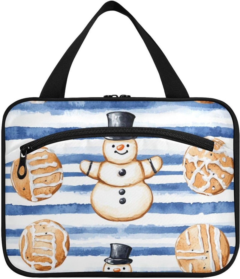 Black Gingerbread Snowman Royal Blue Striped hanging toiletry kit for men with hook, designer chic toiletry kit for travel essentials vacation bolso para maquillaje L - Image 1