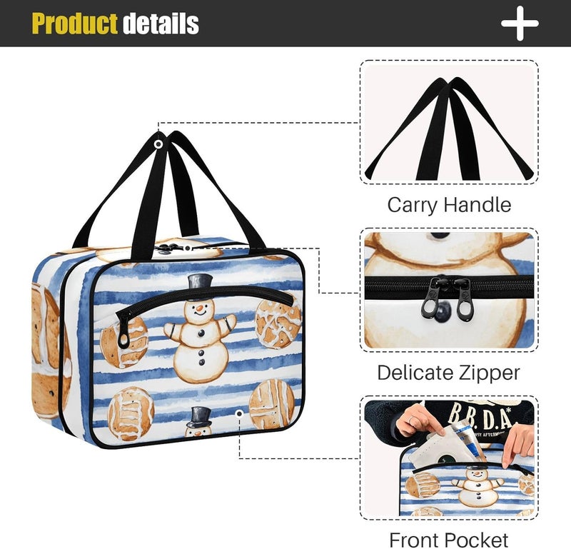 Black Gingerbread Snowman Royal Blue Striped hanging toiletry kit for men with hook, designer chic toiletry kit for travel essentials vacation bolso para maquillaje L - Image 4