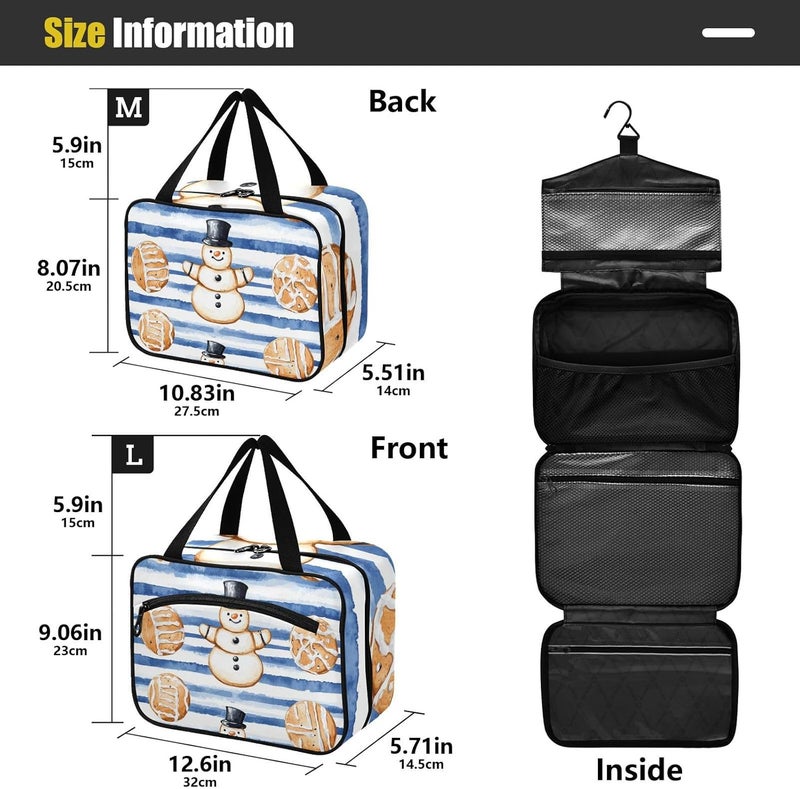 Black Gingerbread Snowman Royal Blue Striped hanging toiletry kit for men with hook, designer chic toiletry kit for travel essentials vacation bolso para maquillaje L - Image 3