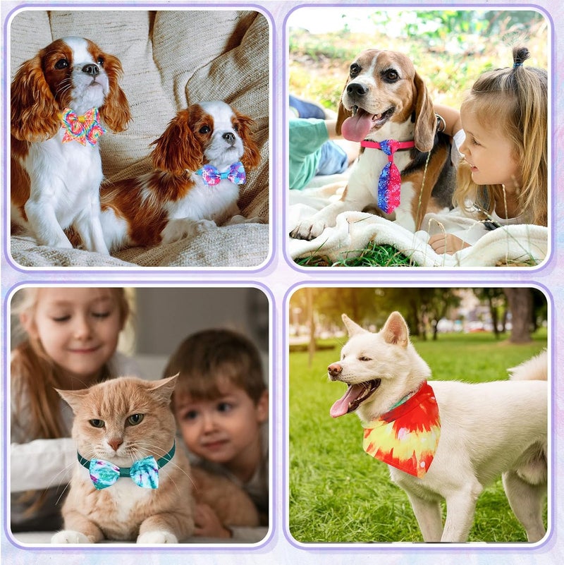 Reginary 120 Pcs Tie Dye Dog Bandanas Bulk Dog Bows Set Bow Ties Cat Scarf Colorful Washable Triangle Pet Kerchief Cute Bib for Summer Small Medium Large Pets Grooming Accessories Costume - Image 5