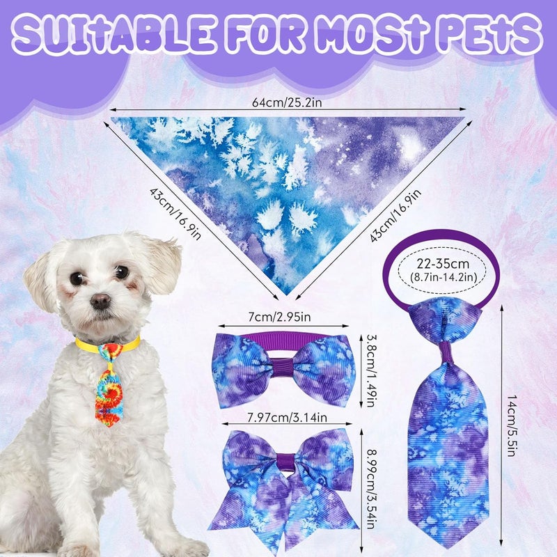 Reginary 120 Pcs Tie Dye Dog Bandanas Bulk Dog Bows Set Bow Ties Cat Scarf Colorful Washable Triangle Pet Kerchief Cute Bib for Summer Small Medium Large Pets Grooming Accessories Costume - Image 2