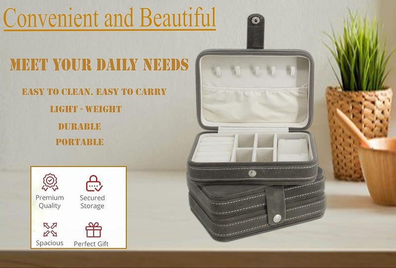 atorakushon Fabric Makeup Storage Box Jewellery Organizer Locker Box Set for Women and Girls for Necklaces Pouch Earring Ring Chains Cosmetic Travel Case Grey - Image 2