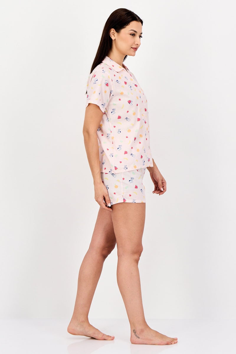 Peanuts Women 2 Pieces Snoopy Short Sleeve Pyjama Set, Multicolor - Image 3