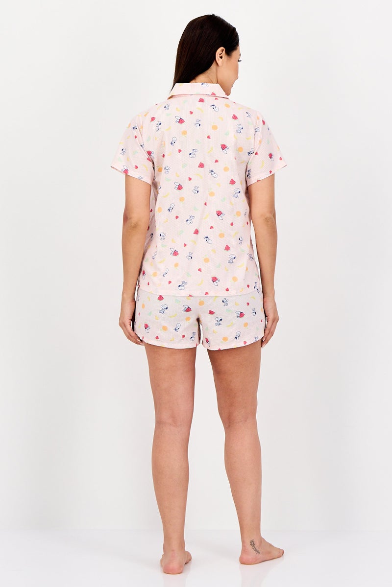 Peanuts Women 2 Pieces Snoopy Short Sleeve Pyjama Set, Multicolor - Image 4