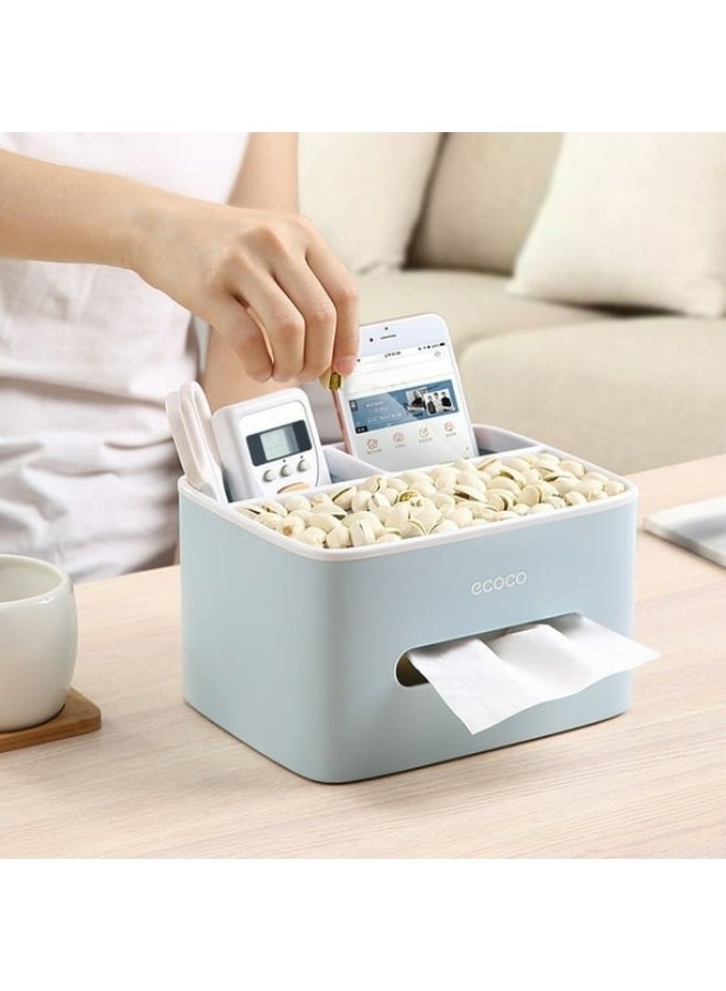 إيكوكو علبة مناديل متعددة الأغراض بتصميم بسيط، حافظة مناديل ورقية، حامل سيارة للتخزين مع غطاء قابل للإزالة، 3 أقسام، مضادة للانزلاق - أزرق - Image 1