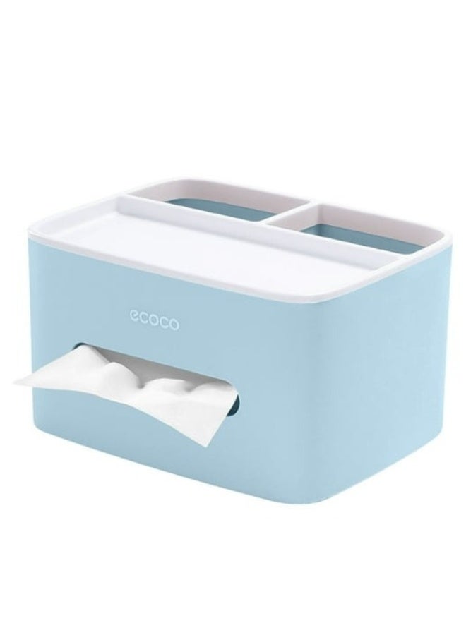 إيكوكو علبة مناديل متعددة الأغراض بتصميم بسيط، حافظة مناديل ورقية، حامل سيارة للتخزين مع غطاء قابل للإزالة، 3 أقسام، مضادة للانزلاق - أزرق - Image 3