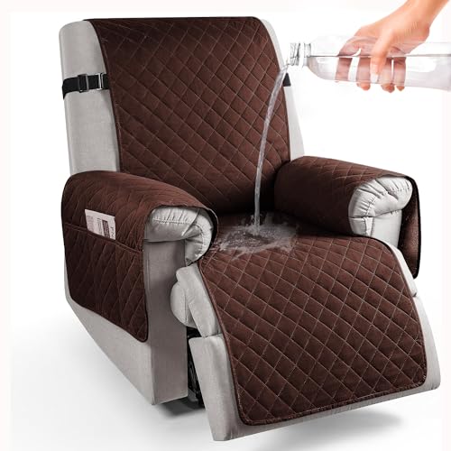 HOKIPO Polyester 100% Waterproof Quilted Recliner Cover For 1 Seater With Side Pockets,Dark Brown(Ar-4971-Dbr) - Image 1