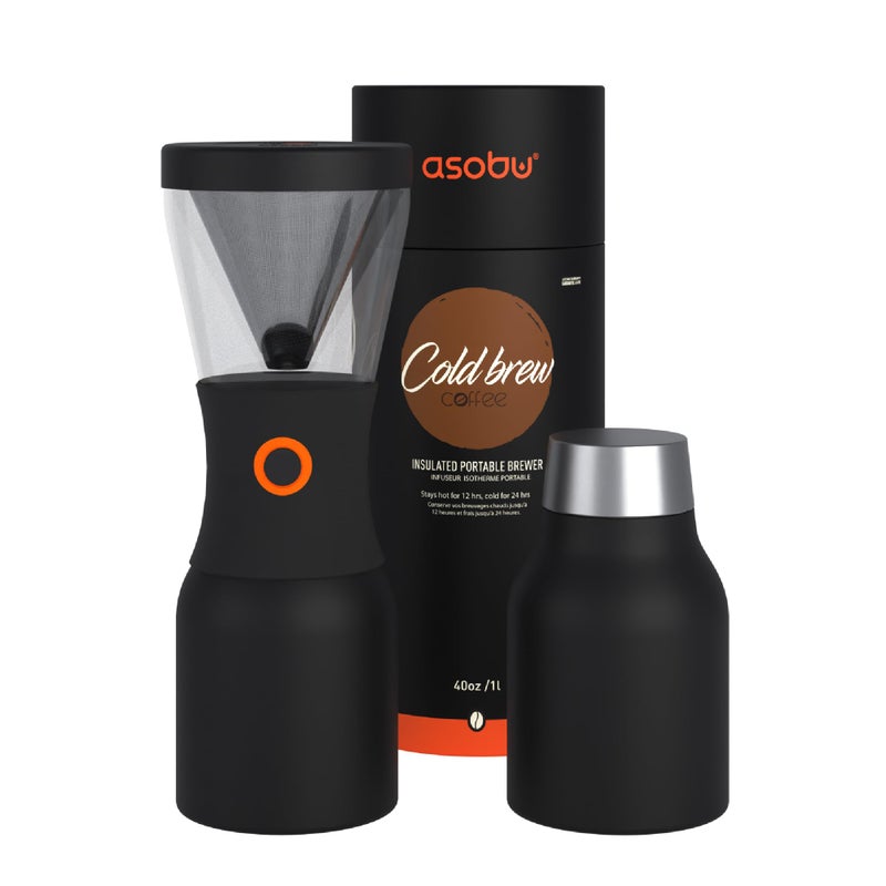 asobu asobu Coldbrew Portable Cold Brew Coffee Maker With a Vacuum Insulated 34oz Stainless Steel 188 Carafe Bpa Free Black 