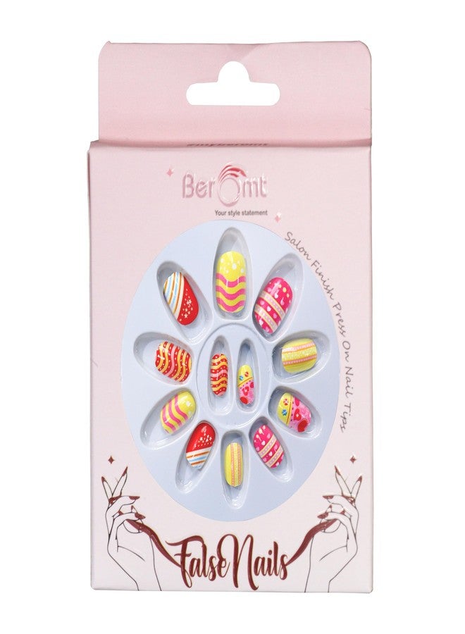 Beromt Press On Nails Set of Full Fake Nails For Kids With Beautiful Printed Multicolor Design - 56 - Image 4