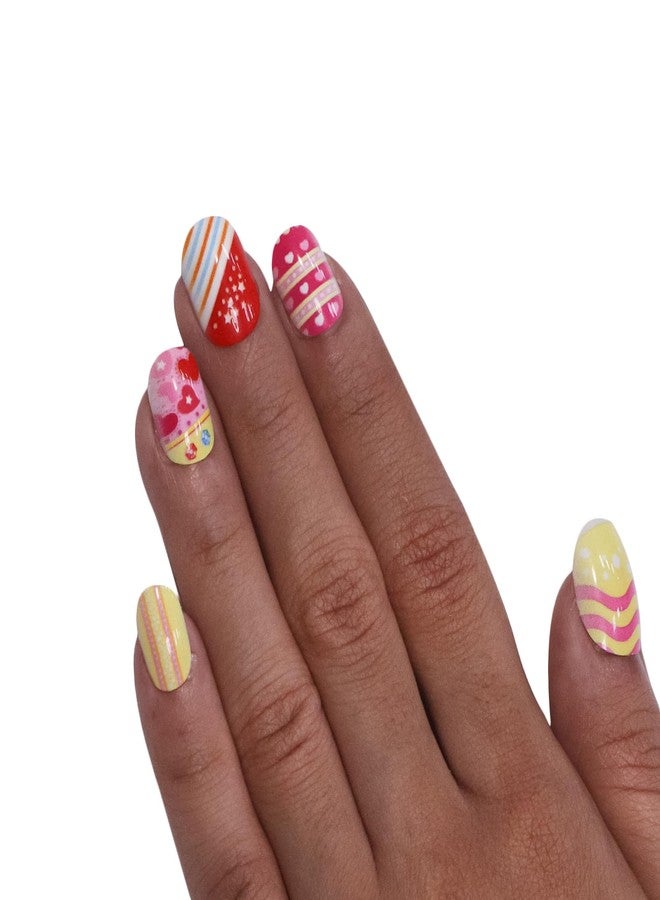 Beromt Press On Nails Set of Full Fake Nails For Kids With Beautiful Printed Multicolor Design - 56 - Image 2