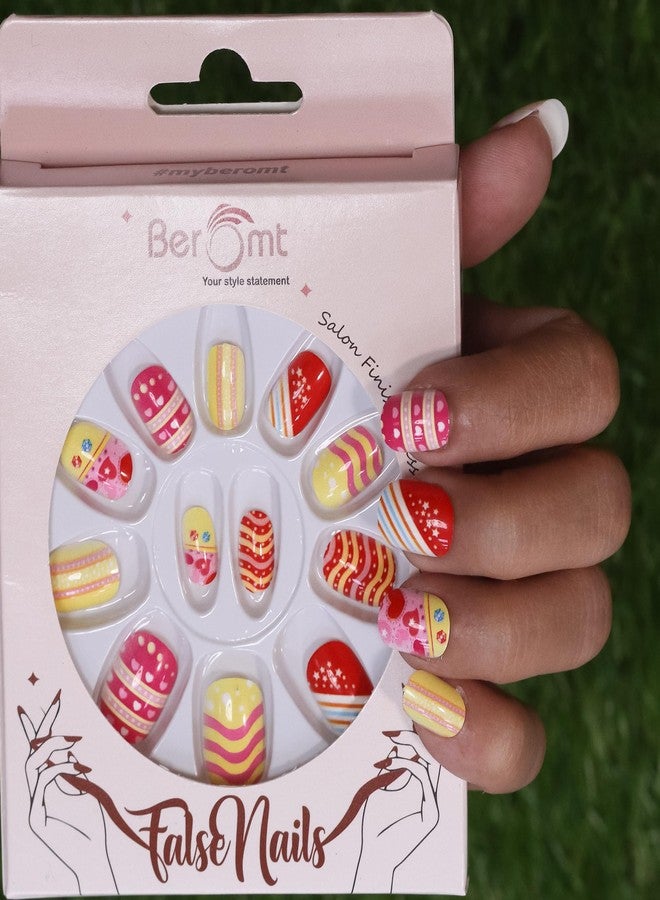 Beromt Press On Nails Set of Full Fake Nails For Kids With Beautiful Printed Multicolor Design - 56 - Image 3