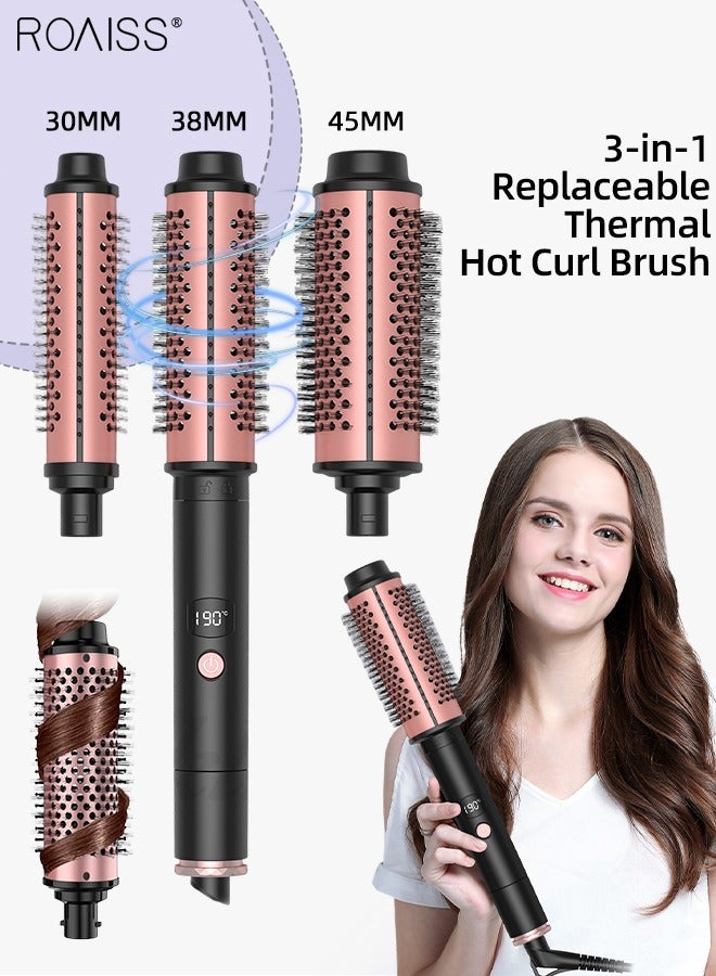 roaiss 3-in-1 Replaceable Thermal Hot Curl Brush, LCD Intelligent Temperature Control, Detachable Power Cord, Fast Heating Barrel Hair Curling Wand for Medium Long Hair - Image 1