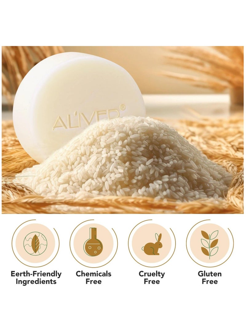 ALIVER Rice Water Protein Shampoo Bar Rice Water Solid Shampoo Bar for Hair Growth Rice Water protein Shampoo Bar for Strengthening Weak or Damaged Hair Thinning Hair & Hair Loss Soap - Image 2