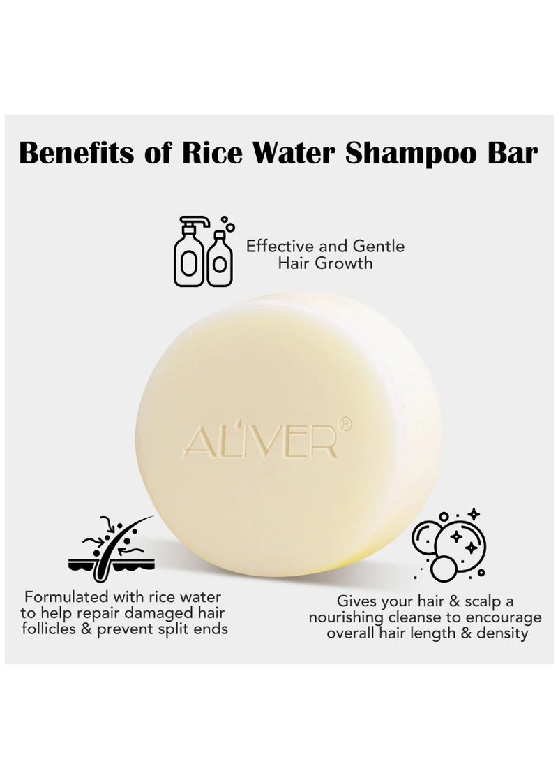 ALIVER Rice Water Protein Shampoo Bar Rice Water Solid Shampoo Bar for Hair Growth Rice Water protein Shampoo Bar for Strengthening Weak or Damaged Hair Thinning Hair & Hair Loss Soap - Image 3