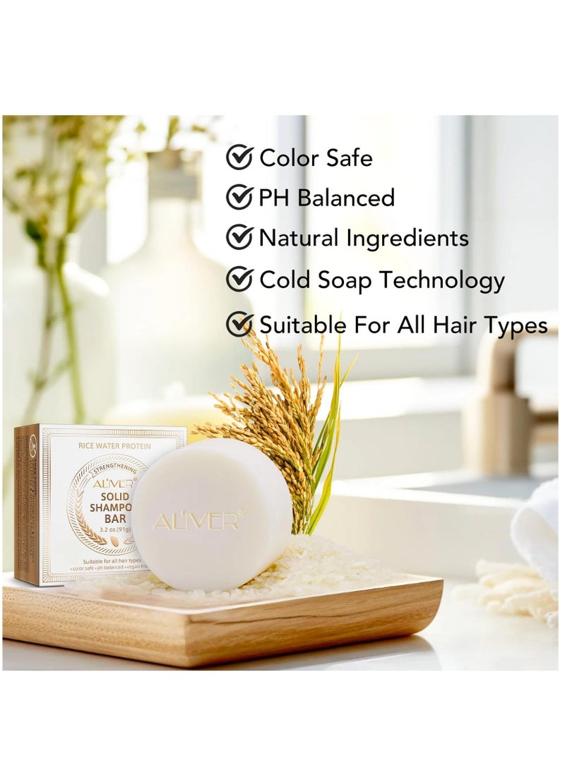 ALIVER Rice Water Protein Shampoo Bar Rice Water Solid Shampoo Bar for Hair Growth Rice Water protein Shampoo Bar for Strengthening Weak or Damaged Hair Thinning Hair & Hair Loss Soap - Image 5