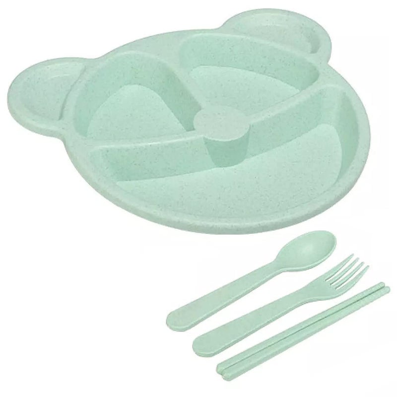 ATOOZED Baby Food Serving Plate | Kids Tableware Dinner Set with Dish, Spoon, Fork and Chopstick (Multicolor) - Image 1