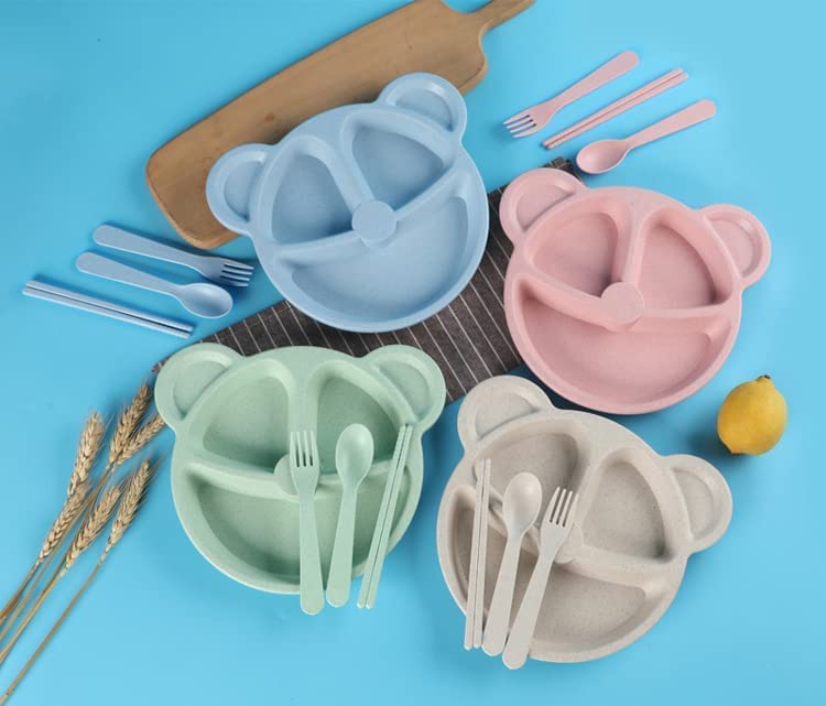 ATOOZED Baby Food Serving Plate | Kids Tableware Dinner Set with Dish, Spoon, Fork and Chopstick (Multicolor) - Image 3