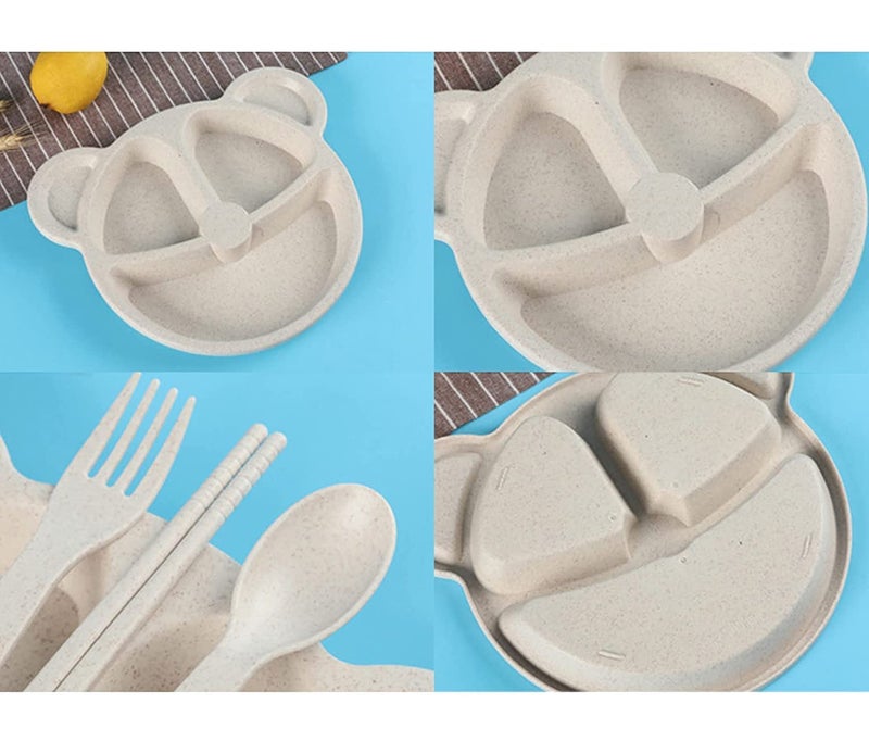 ATOOZED Baby Food Serving Plate | Kids Tableware Dinner Set with Dish, Spoon, Fork and Chopstick (Multicolor) - Image 4