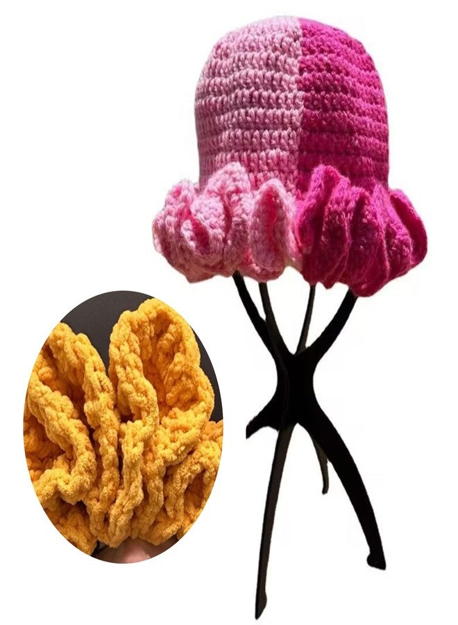 QERPON Handmade Crochet Bucket Hat for Woman Teen Outdoor Commute Fisherman Hat Ruffled Brim Winter Windproof Hat - Image 2