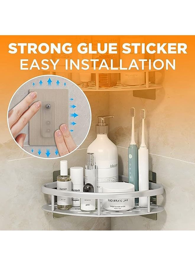 Arabest زاوية علبة الدش، أرفف دش زاوية الحمام، منظم حمام قابل للإزالة مكون من عبوتين، سلة تخزين الحمام لاصقة بدون حفر، رف سلة الحمام المثبت على الحائط (فضي) - Image 5