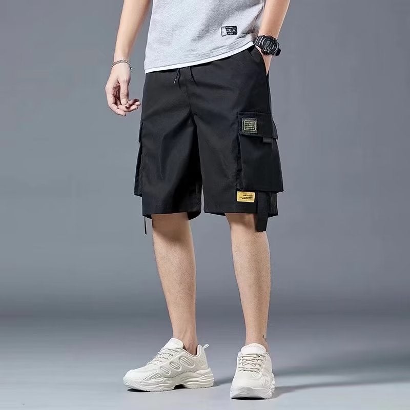 Workwear Shorts Mens Solid Color Summer Loose Mid-length Pants Half-length Pants Casual Mens Outer Wear Fashionable Brand Thin Large Pants Black 