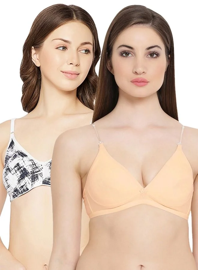 كلوفيا Clovia Pack Of 2 Printed Non Padded Full Coverage Bra In Multicolour