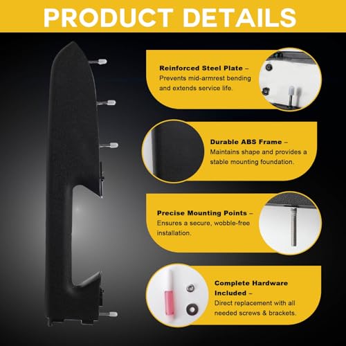 LLYZFED 22818465 Front Left Driver Side Armrest Repair Kit Fit for Chevy Silverado/GMC Sierra 1500 2500HD 3500HD 2010–2014 Door Panel Armrest with Handle Below - Color Black - Image 4