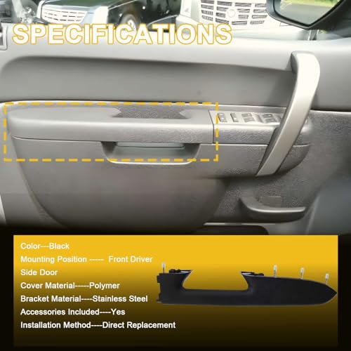 LLYZFED 22818465 Front Left Driver Side Armrest Repair Kit Fit for Chevy Silverado/GMC Sierra 1500 2500HD 3500HD 2010–2014 Door Panel Armrest with Handle Below - Color Black - Image 5