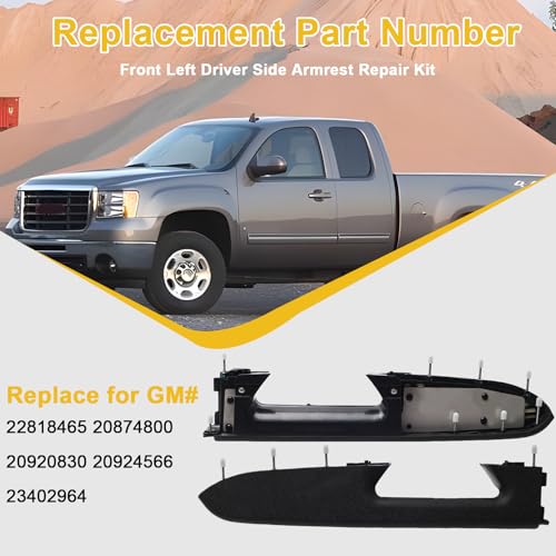 LLYZFED 22818465 Front Left Driver Side Armrest Repair Kit Fit for Chevy Silverado/GMC Sierra 1500 2500HD 3500HD 2010–2014 Door Panel Armrest with Handle Below - Color Black - Image 3