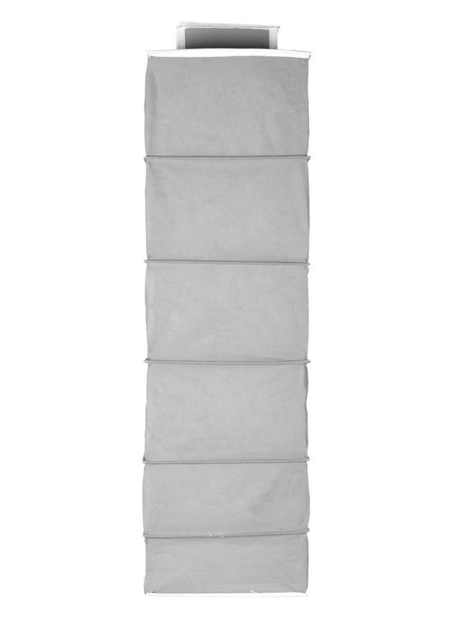 Kuber Industries 6 shelf Closet Organizer for Wardrobe|Non-woven Collapsible Wardrobe|Hanging Shelf for clothes|6 shelves Cloth Organizer|Sturdy Cardboard Base (Grey) - Image 4
