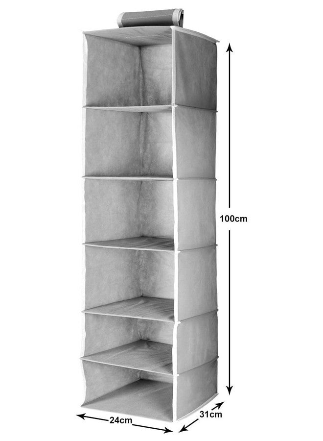 Kuber Industries 6 shelf Closet Organizer for Wardrobe|Non-woven Collapsible Wardrobe|Hanging Shelf for clothes|6 shelves Cloth Organizer|Sturdy Cardboard Base (Grey) - Image 5