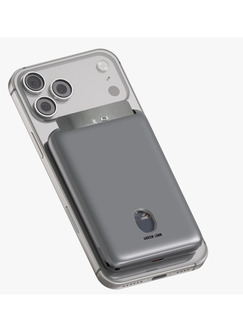 GREEN LION Vetra 5000mAh Power Bank PD 20W with 2 Cards Slot & Magsafe Compatible / 15W Wireless Charghing / Flight Approved / USB-C Port / Multiple Protection - Grey - Image 1