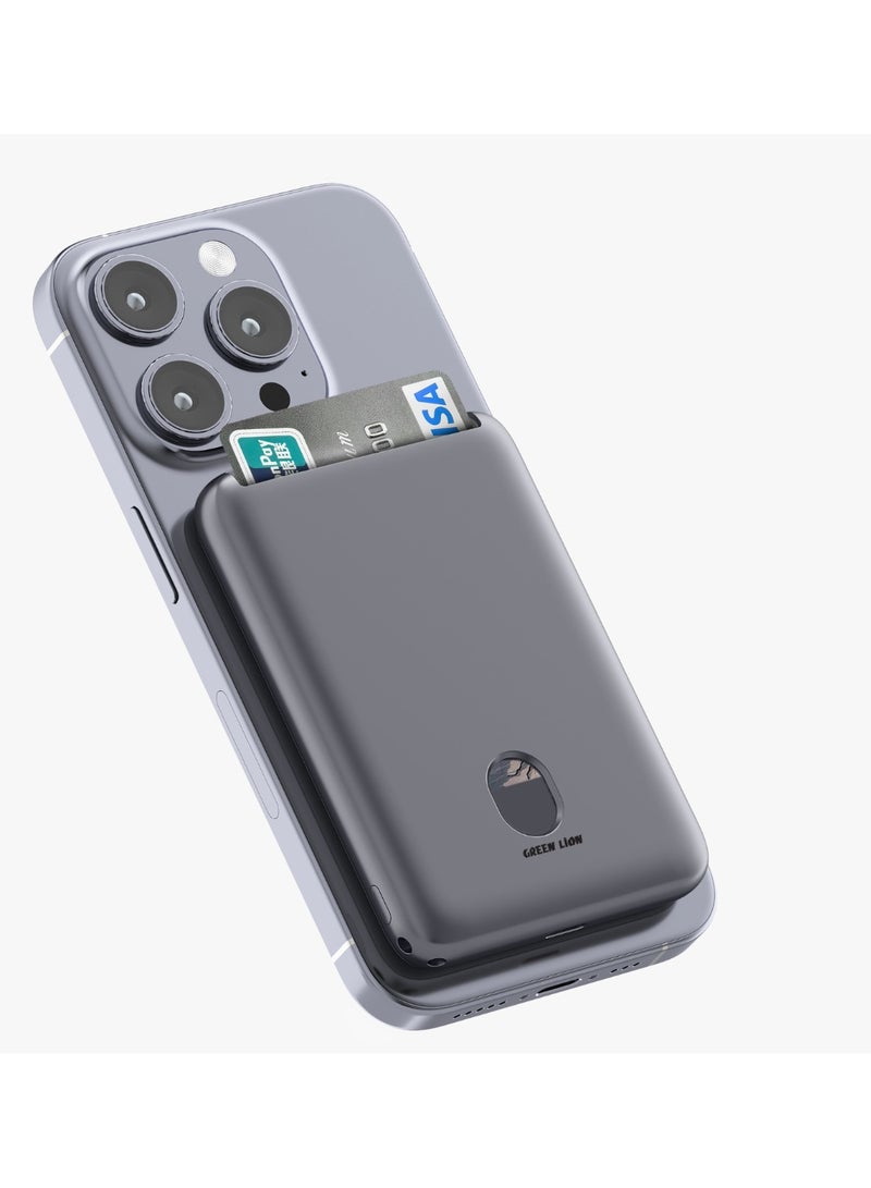 GREEN LION Vetra 5000mAh Power Bank PD 20W with 2 Cards Slot & Magsafe Compatible / 15W Wireless Charghing / Flight Approved / USB-C Port / Multiple Protection - Grey - Image 2