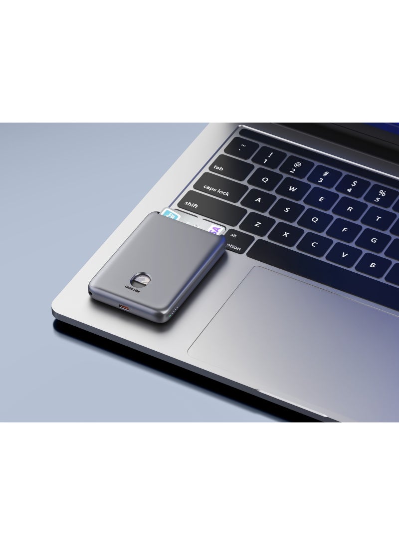 GREEN LION Vetra 5000mAh Power Bank PD 20W with 2 Cards Slot & Magsafe Compatible / 15W Wireless Charghing / Flight Approved / USB-C Port / Multiple Protection - Grey - Image 3
