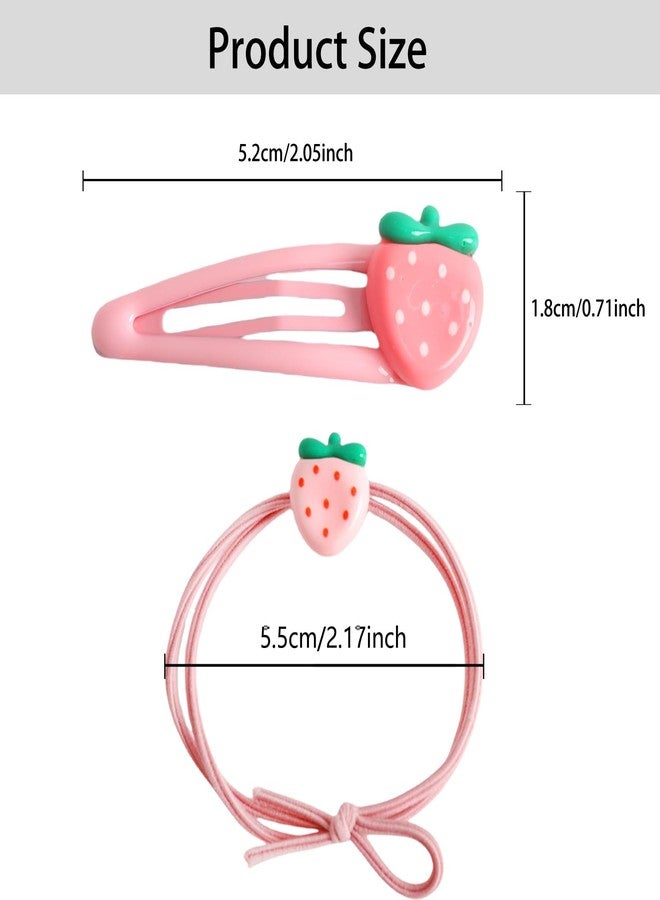 HLTOO 12PCS Strawberry Hair Clip and Hair Ties Set, Pink and Red Cute Hair Barrettes, Fruit Metal Snap Hair Accessories, for Women and Girls Hair Styling Accessories - Image 2