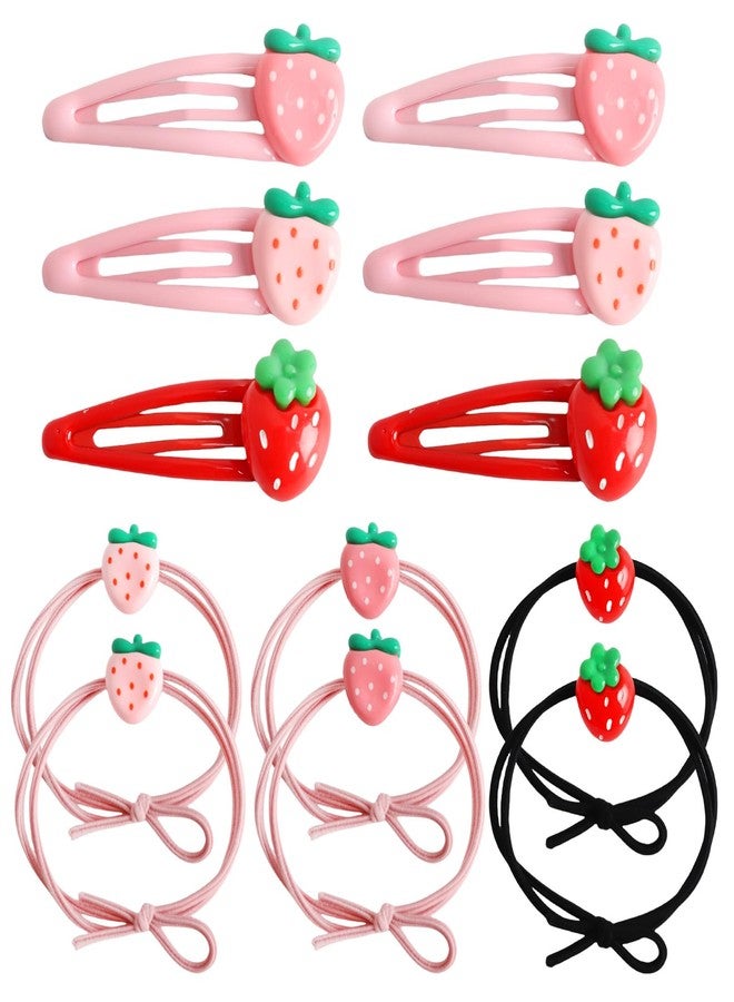 HLTOO 12PCS Strawberry Hair Clip and Hair Ties Set, Pink and Red Cute Hair Barrettes, Fruit Metal Snap Hair Accessories, for Women and Girls Hair Styling Accessories - Image 1