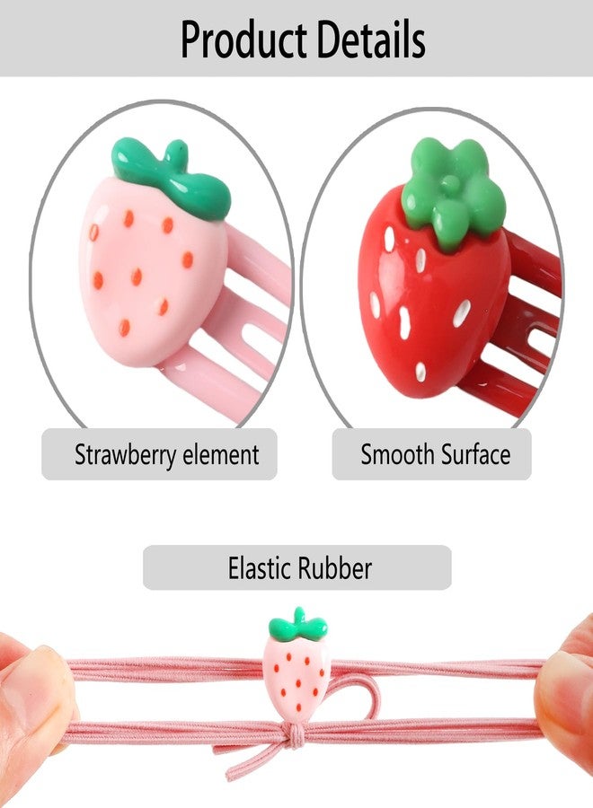 HLTOO 12PCS Strawberry Hair Clip and Hair Ties Set, Pink and Red Cute Hair Barrettes, Fruit Metal Snap Hair Accessories, for Women and Girls Hair Styling Accessories - Image 3