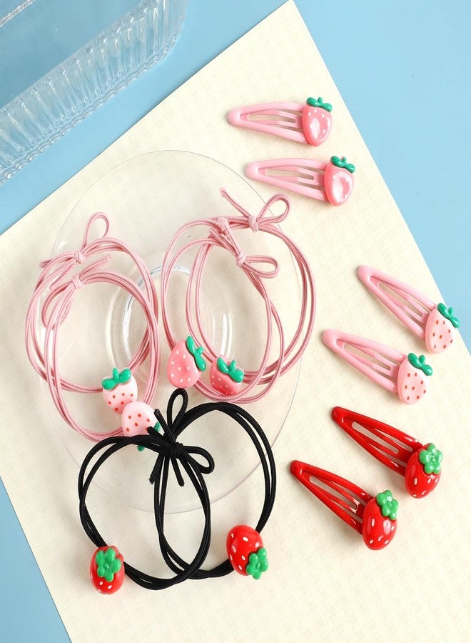 HLTOO 12PCS Strawberry Hair Clip and Hair Ties Set, Pink and Red Cute Hair Barrettes, Fruit Metal Snap Hair Accessories, for Women and Girls Hair Styling Accessories - Image 4