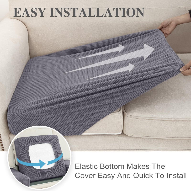 LA MEACK Couch Cushion Covers for Sectional Sofa L Shape Washable Separate Seat Chaise Couch Cover Stretch Sofa Slipcovers with 2 Pcs Pillowcases(2 Seater + 1 Chaise, Light Grey) - Image 5