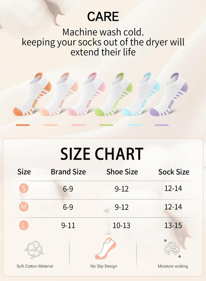 Airacker Athletic Running Ankle Cotton Socks, Low Cut Cushioned Performance Anti-Blister Tab Sport Sock for Men Women 6 Pairs, White-multicolor, 6-9 - Image 3