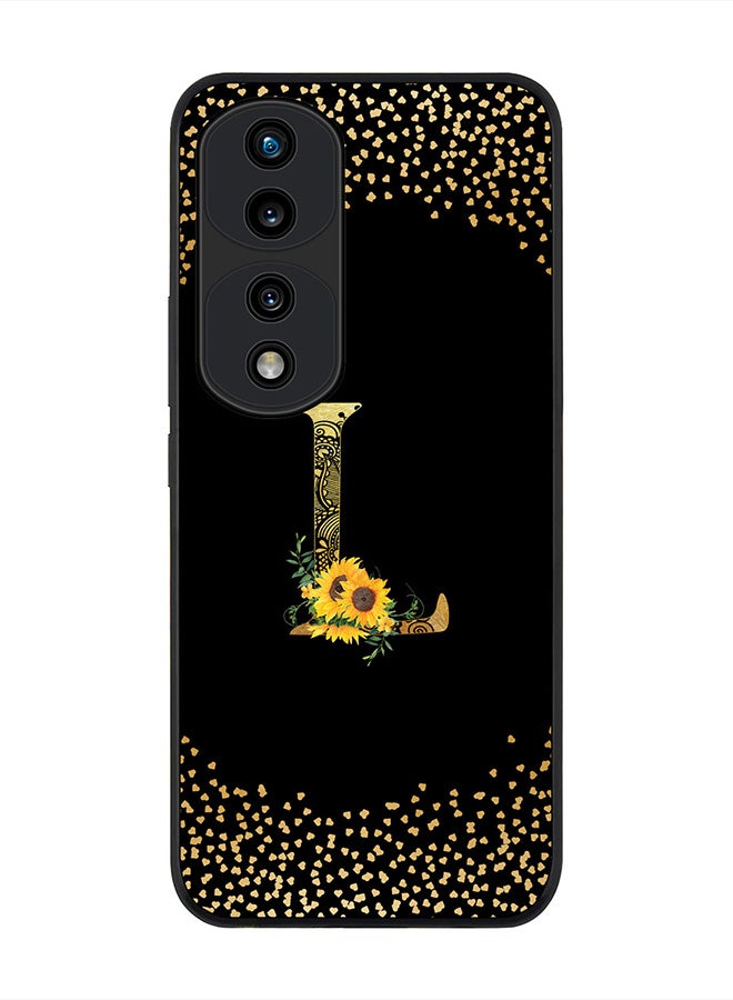 Stylizedd Rugged Black edge case for Honor 70 Pro, Slim fit Rubber Edges  -  Custom Monogram Initial Letter Mandala Floral Pattern Alphabet- L  (Black ) - Image 1