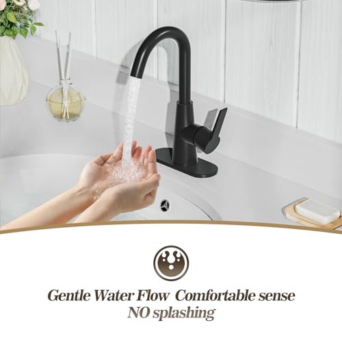Phiestina Single Hole Matte Black Single-Handle 4 Inch Bathroom Sink Faucet with Deck Plate and Supply Hoses, Bar Sink Faucet/Pre-Kitchen Sink Faucet with 360° Rotation Spout, WE10E-MB - Image 3