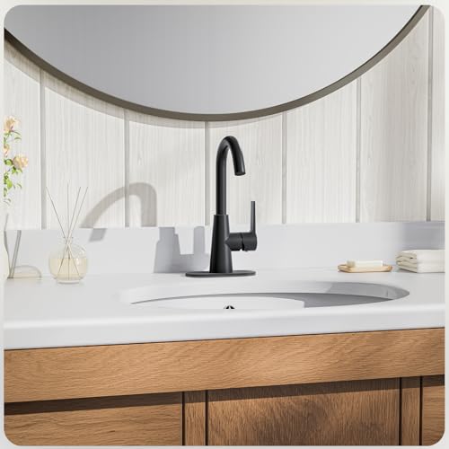 Phiestina Single Hole Matte Black Single-Handle 4 Inch Bathroom Sink Faucet with Deck Plate and Supply Hoses, Bar Sink Faucet/Pre-Kitchen Sink Faucet with 360° Rotation Spout, WE10E-MB - Image 2