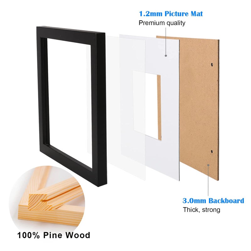 Egofine 4x6 Picture Frames Set of 4 - Made of Solid Wood Covered by Plexiglass for Table Top Display and Wall Mounting photo frame Black - Image 3