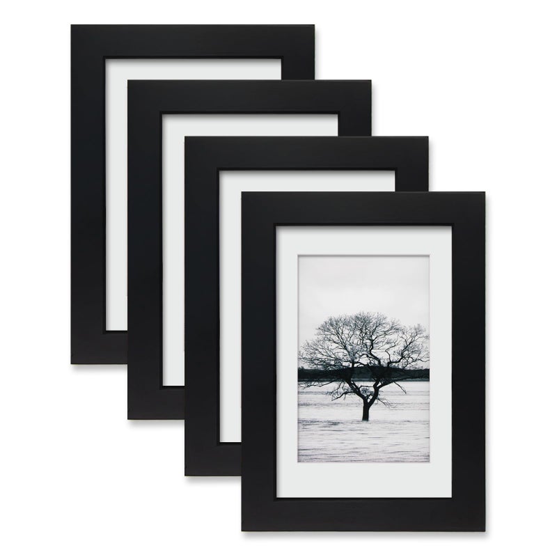 Egofine 4x6 Picture Frames Set of 4 - Made of Solid Wood Covered by Plexiglass for Table Top Display and Wall Mounting photo frame Black - Image 1