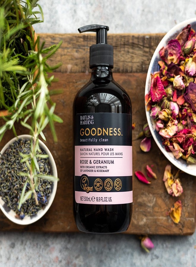 Baylis & Harding صابون يد سائل بايليس وهاردينغ مع موزع، جودنس، ورد وزهرة الجيرانيوم، 16.9 أونصة/500 مل (3 عبوات) - Image 3